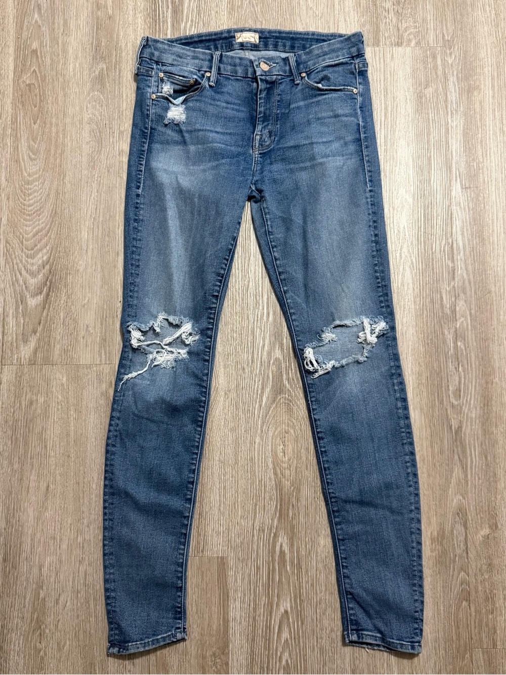 MOTHER The Looker Distressed Ankle Skinny Jeans Womens 28 Songbird Stretch